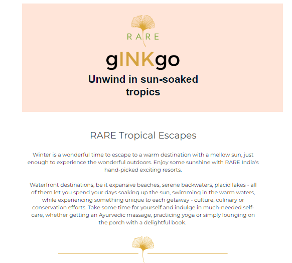 RARE Newsletter I GINKGO unwind in sun-soaked tropics I Jan 2023